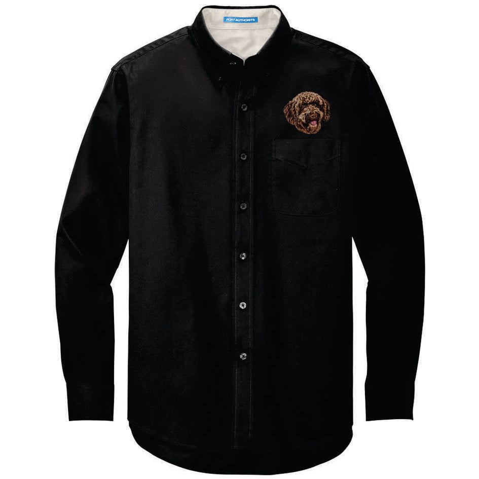 Spanish Water Dog Embroidered Long Sleeve Button Up Shirt 2X-Large / Light Blue Spanish Water Dog Embroidered Long Sleeve Button Up Shirt 2X-Large / Light Blue