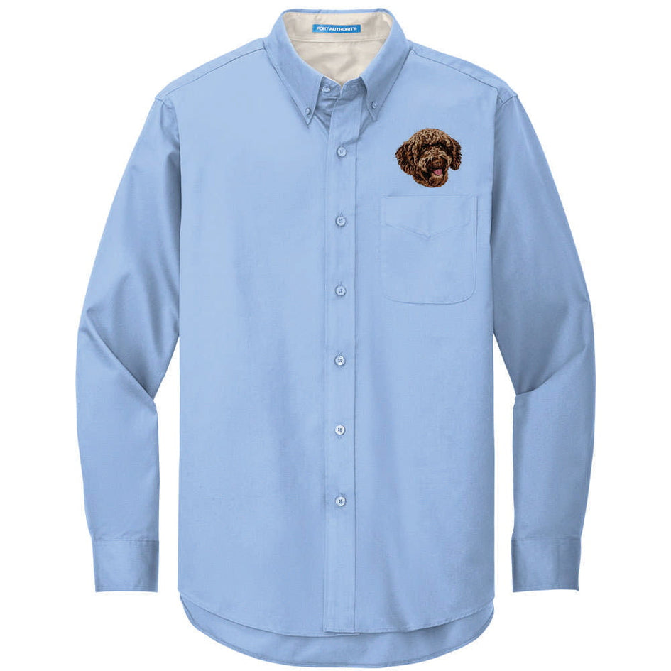 Spanish Water Dog Embroidered Long Sleeve Button Up Shirt 2X-Large / Light Blue Spanish Water Dog Embroidered Long Sleeve Button Up Shirt 2X-Large / Light Blue