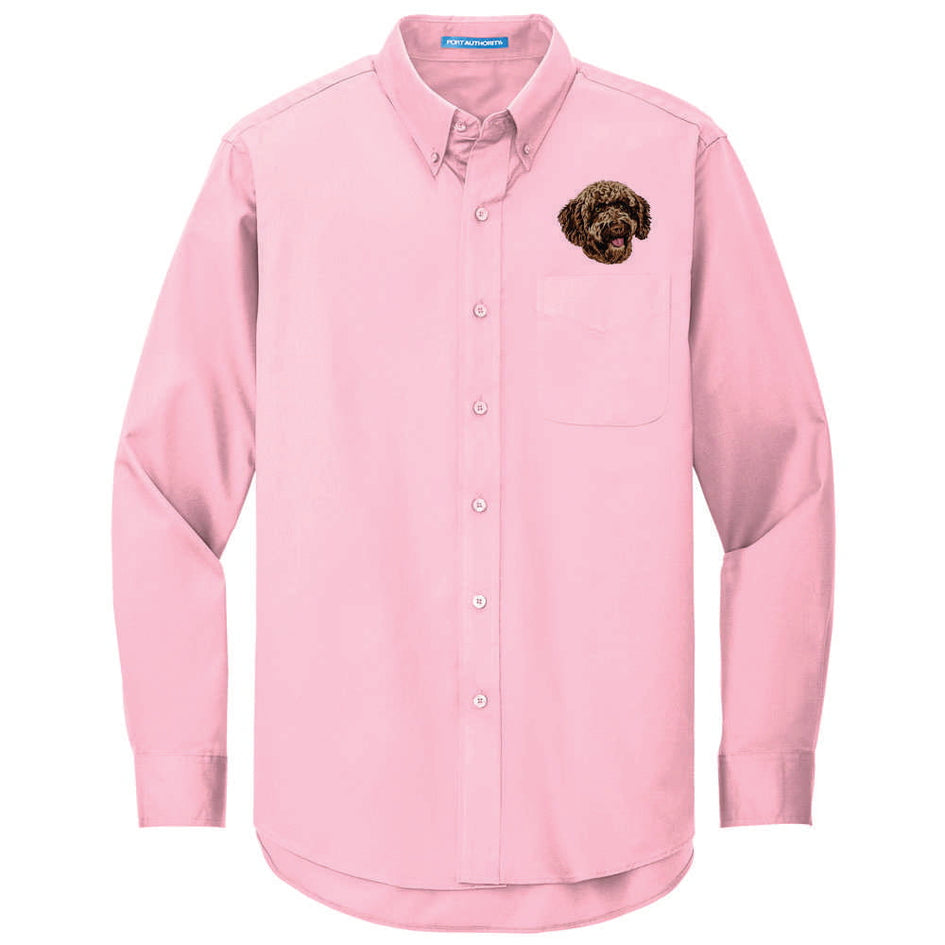 Spanish Water Dog Embroidered Long Sleeve Button Up Shirt