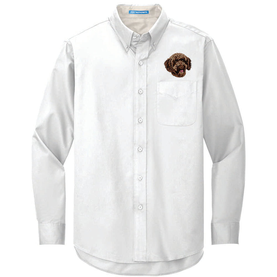 Spanish Water Dog Embroidered Long Sleeve Button Up Shirt