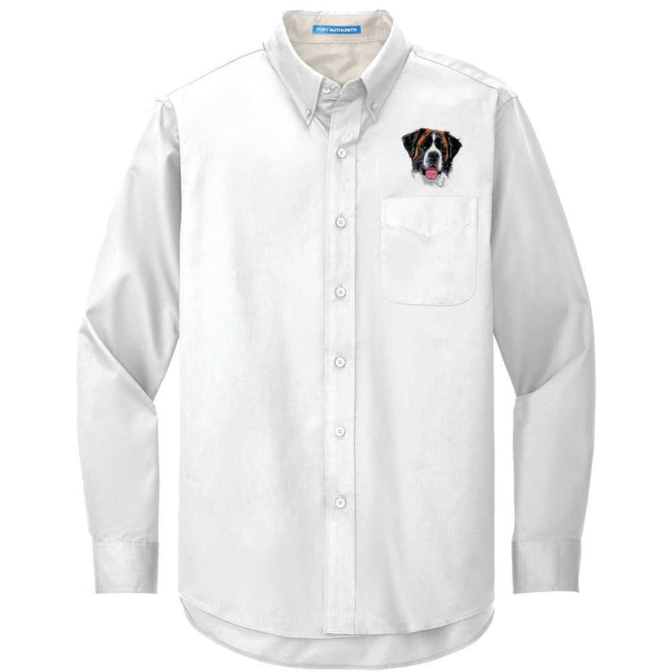 Saint Bernard Embroidered Long Sleeve Button Up Shirt