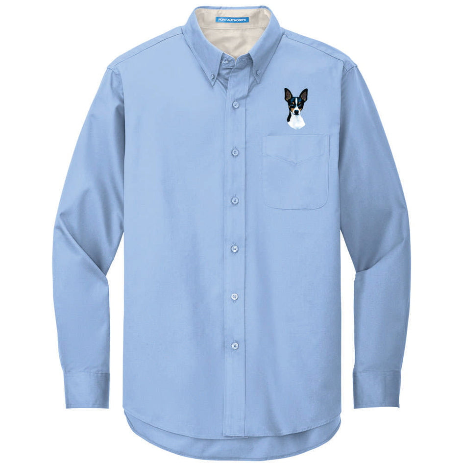 Toy Fox Terrier Embroidered Long Sleeve Button Up Shirt