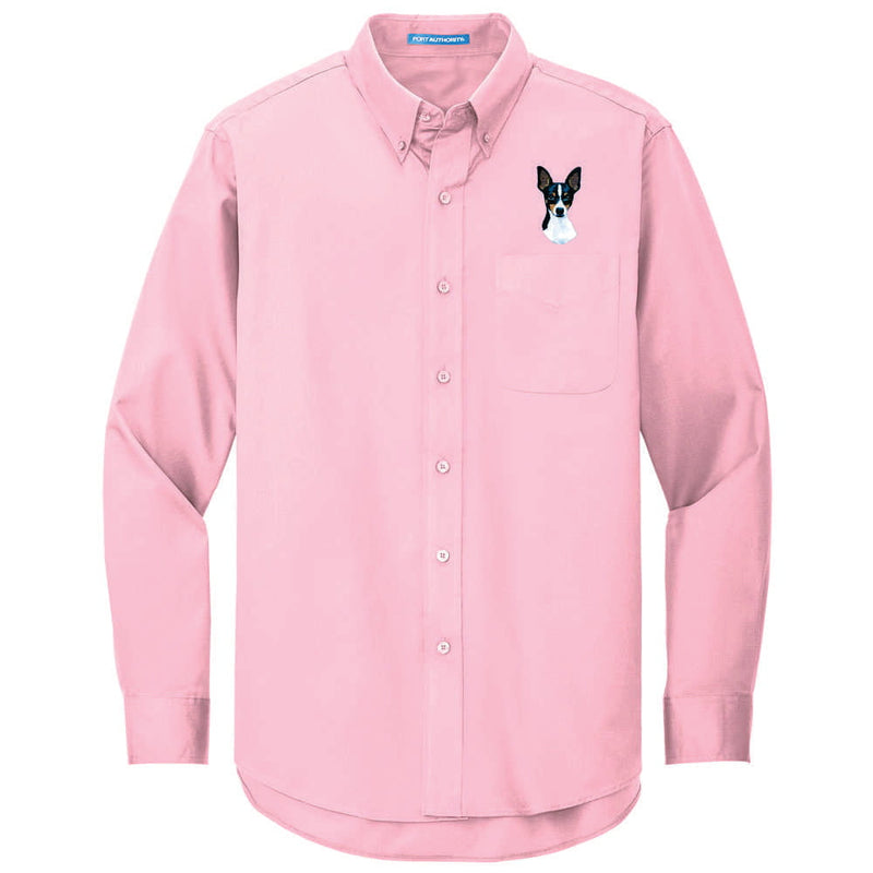Toy Fox Terrier Embroidered Long Sleeve Button Up Shirt