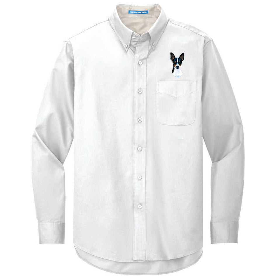 Toy Fox Terrier Embroidered Long Sleeve Button Up Shirt