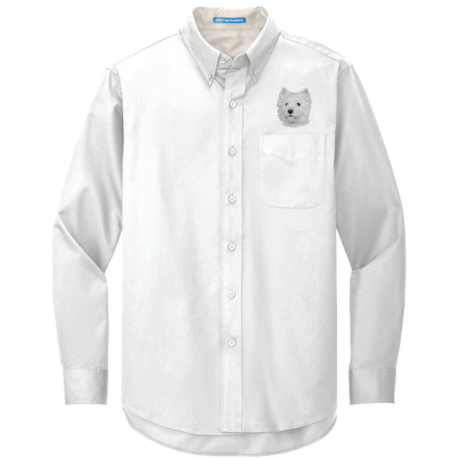 West Highland White Terrier Embroidered Long Sleeve Button Up Shirt