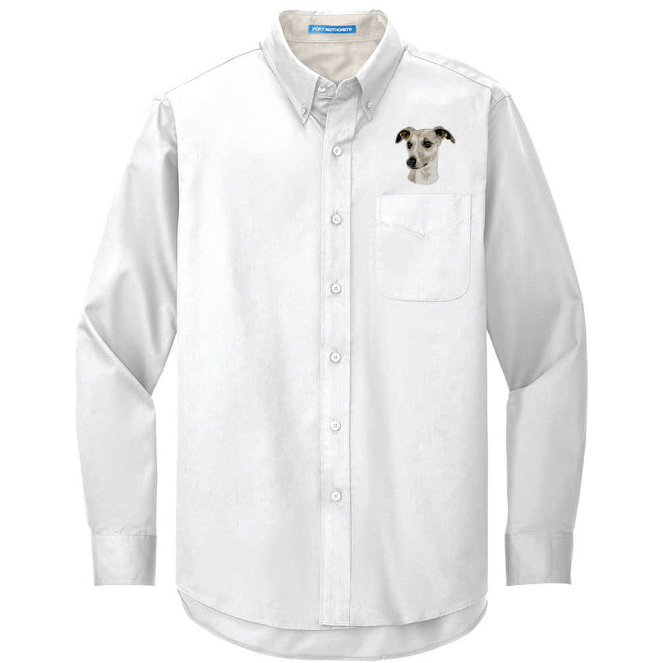 Whippet Embroidered Long Sleeve Button Up Shirt