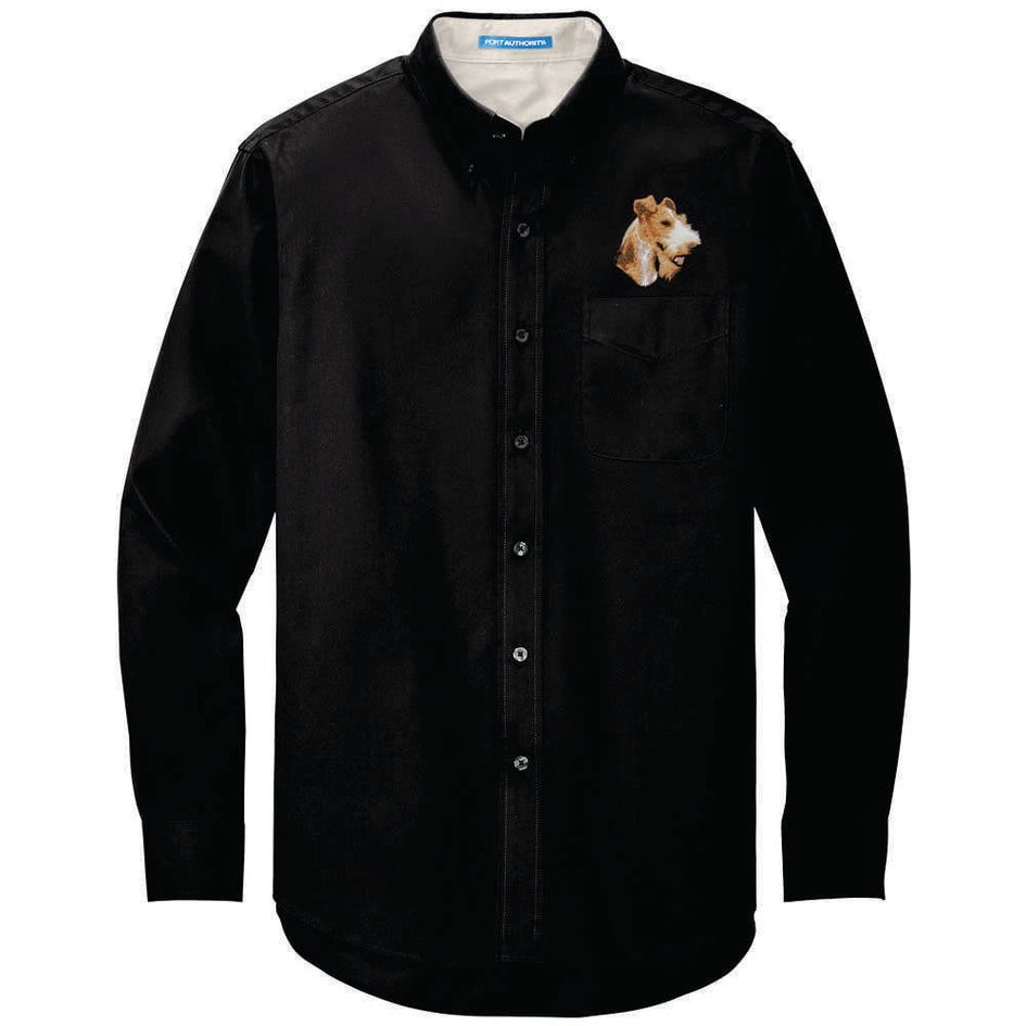 Wire Fox Terrier Embroidered Long Sleeve Button Up Shirt