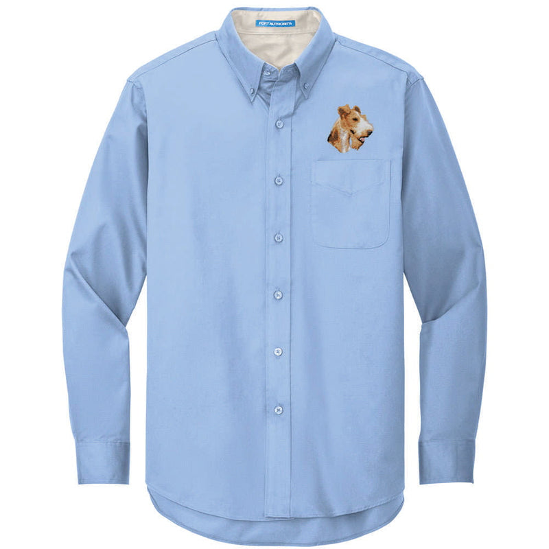 Wire Fox Terrier Embroidered Long Sleeve Button Up Shirt