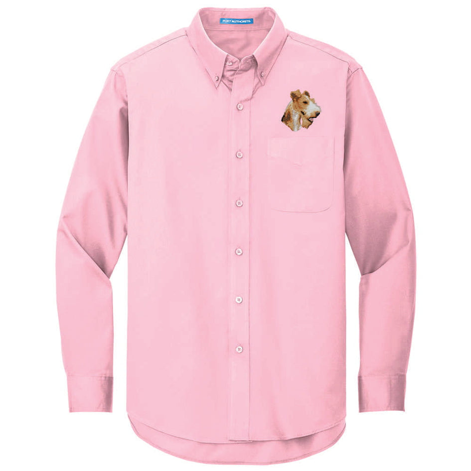 Wire Fox Terrier Embroidered Long Sleeve Button Up Shirt