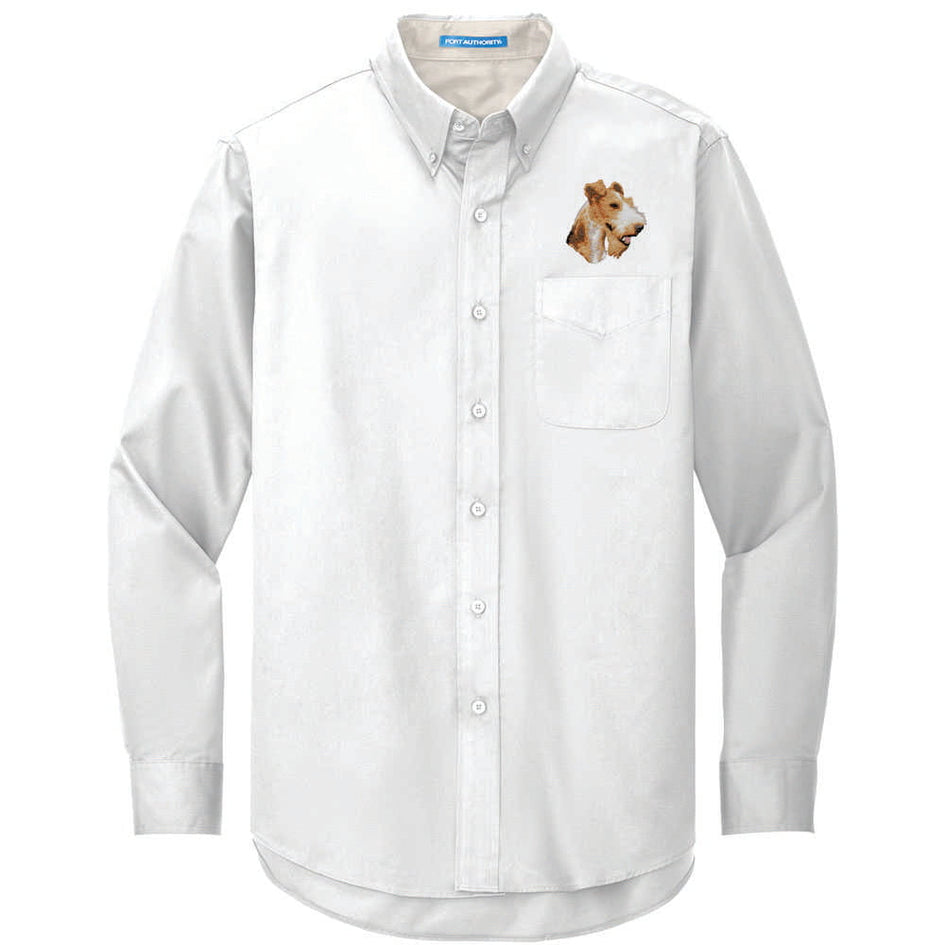 Wire Fox Terrier Embroidered Long Sleeve Button Up Shirt