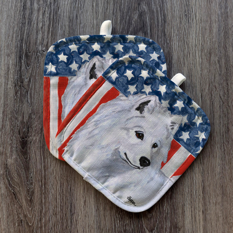 Samoyed  Americana Pot Holder Set