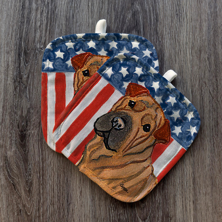 Chinese Shar-Pei  Americana Pot Holder Set