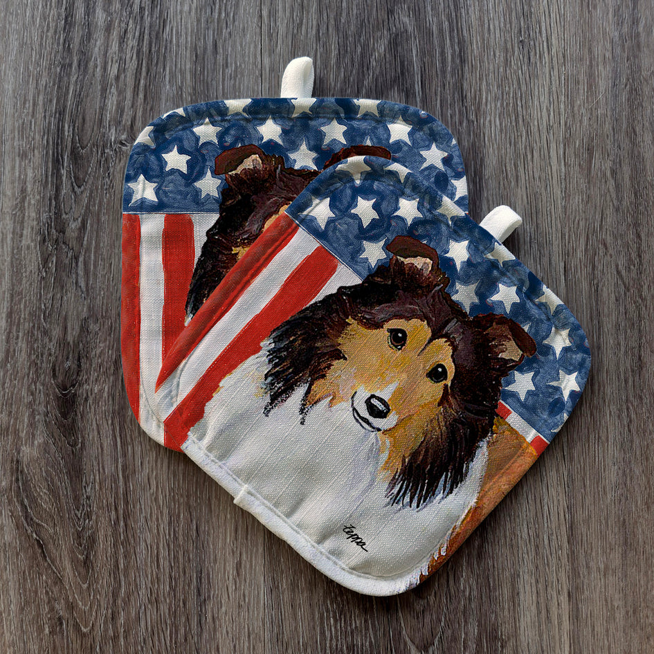 Shetland Sheepdog  Americana Pot Holder Set