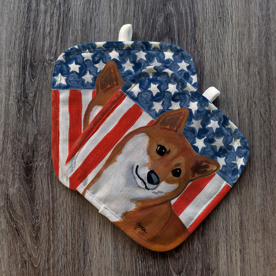 Shiba Inu Americana Pot Holder Set