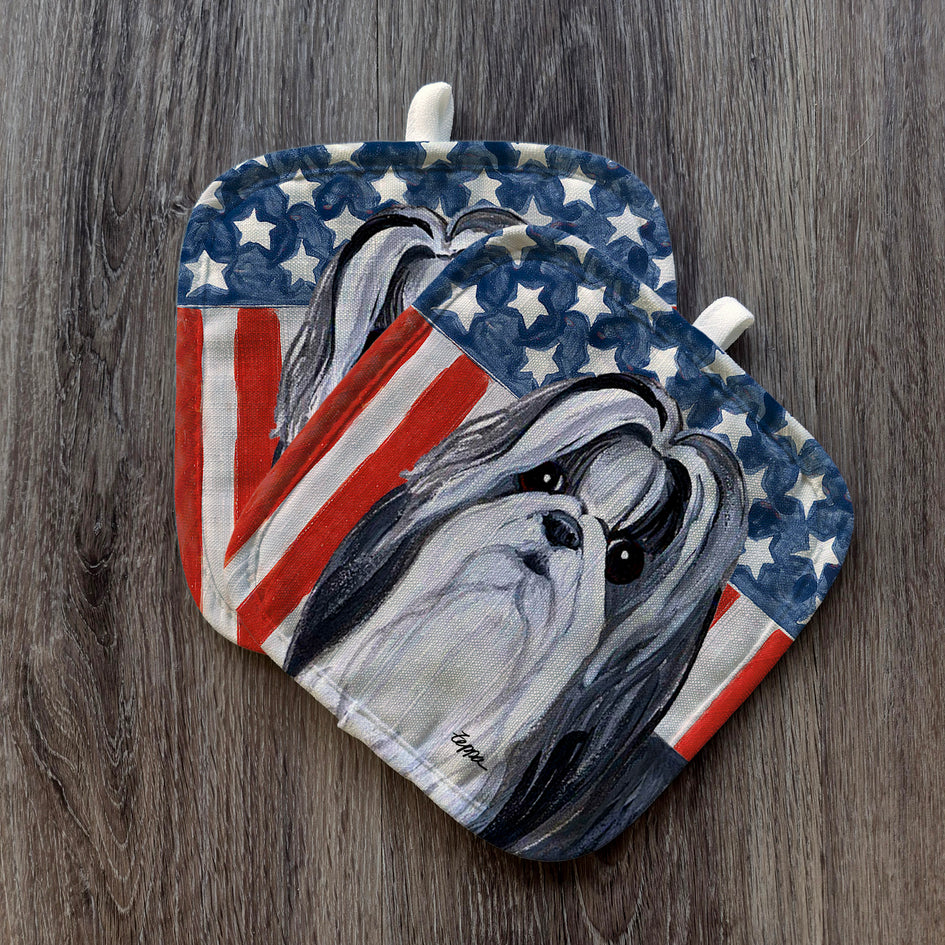 Shih Tzu  Americana Pot Holder Set