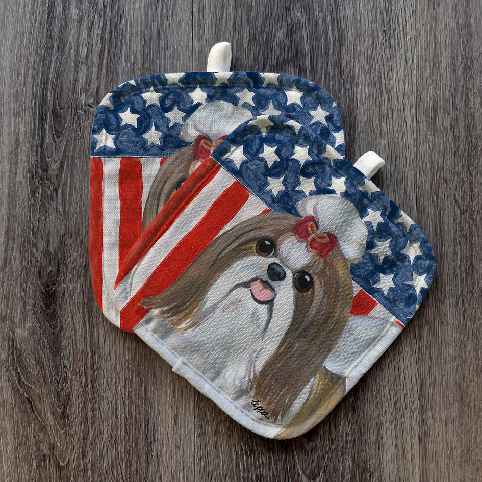 Shih Tzu  Americana Pot Holder Set