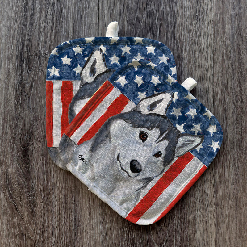 Siberian Husky  Americana Pot Holder Set