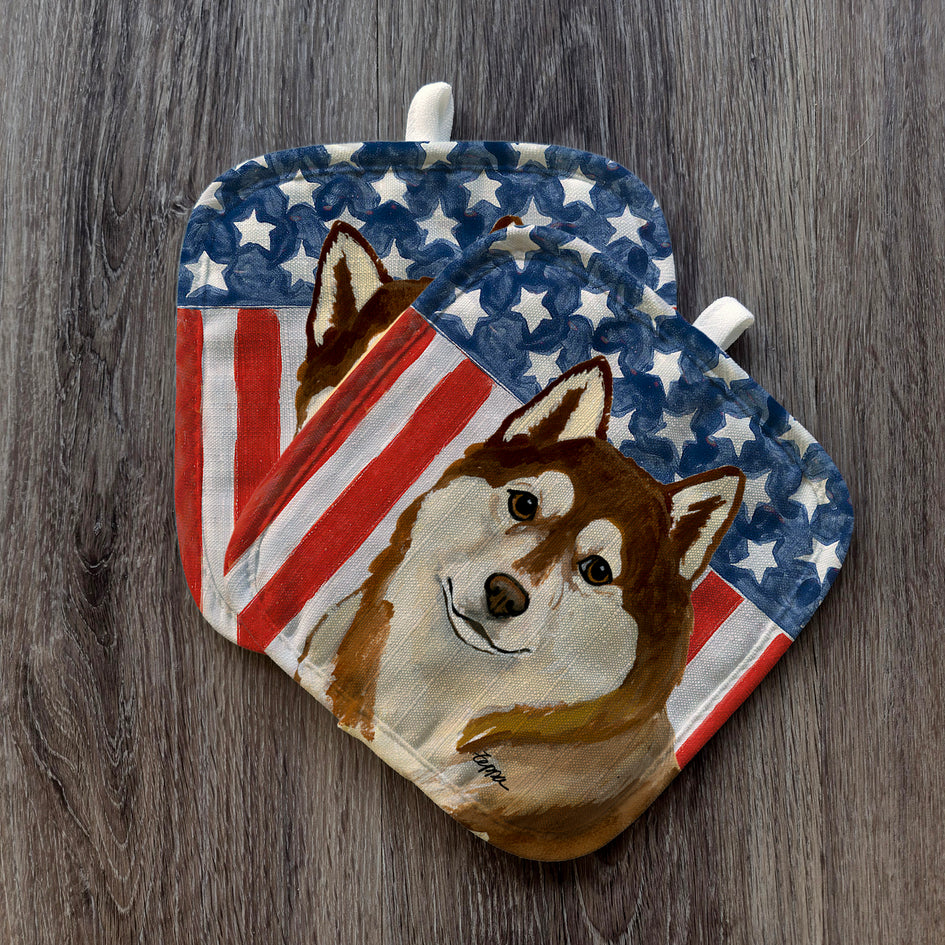 Siberian Husky  Americana Pot Holder Set