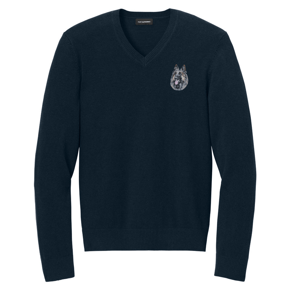 Belgian Tervuren Embroidered V-Neck Sweater