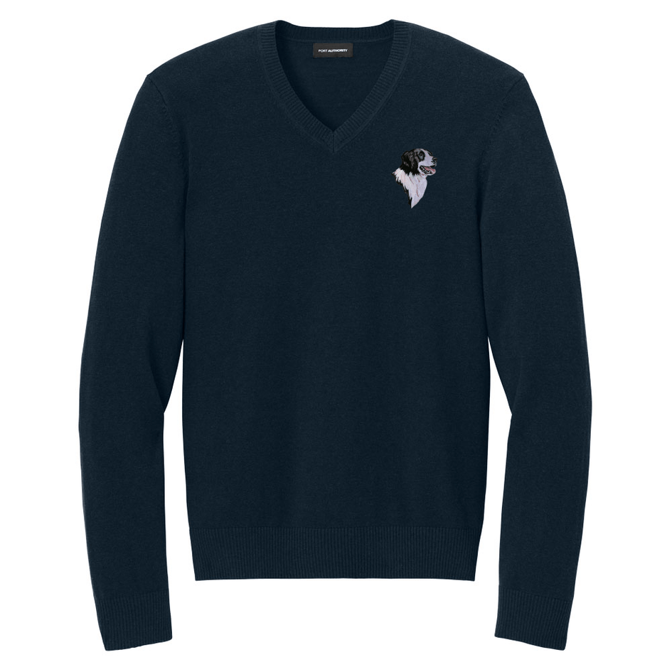 Border Collie Embroidered V-Neck Sweater
