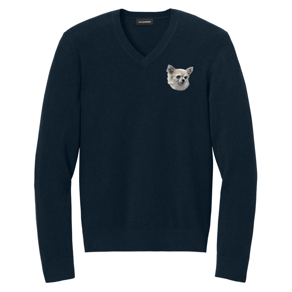 Chihuahua Embroidered V-Neck Sweater