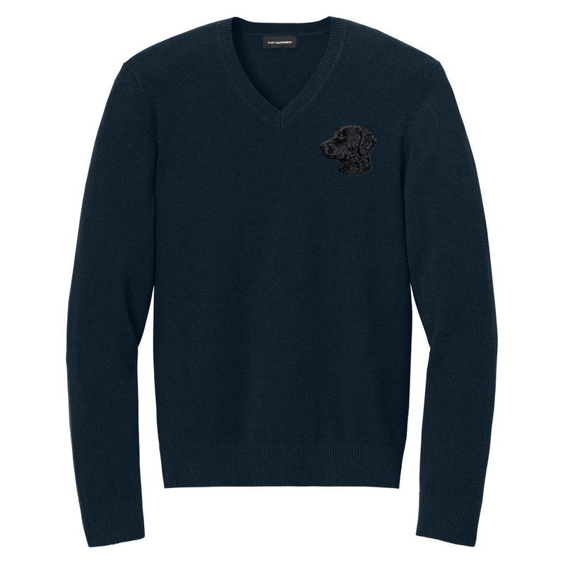 Curly-Coated Retriever Embroidered V-Neck Sweater