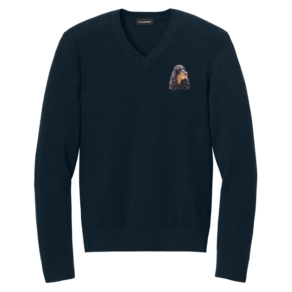 Gordon Setter Embroidered V-Neck Sweater