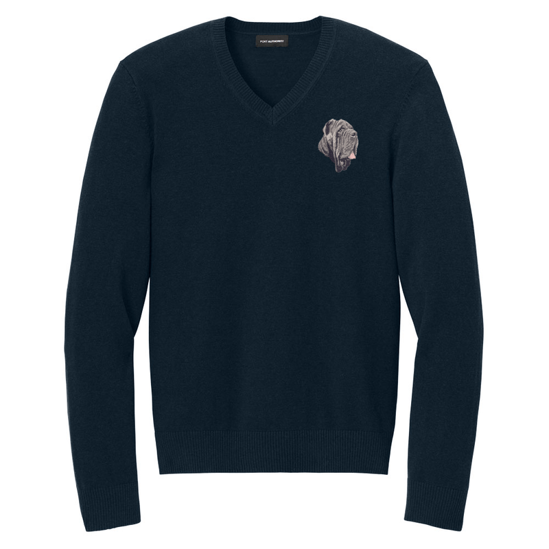Neapolitan Mastiff Embroidered V-Neck Sweater