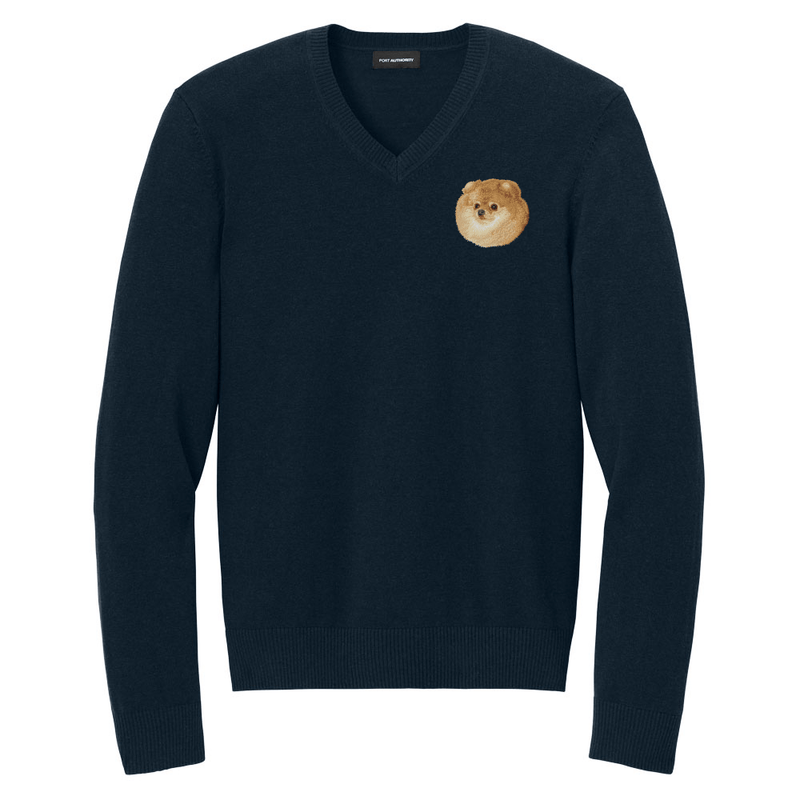Pomeranian Embroidered V-Neck Sweater