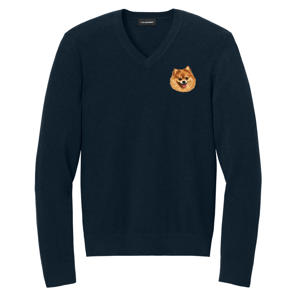 Pomeranian Embroidered V-Neck Sweater
