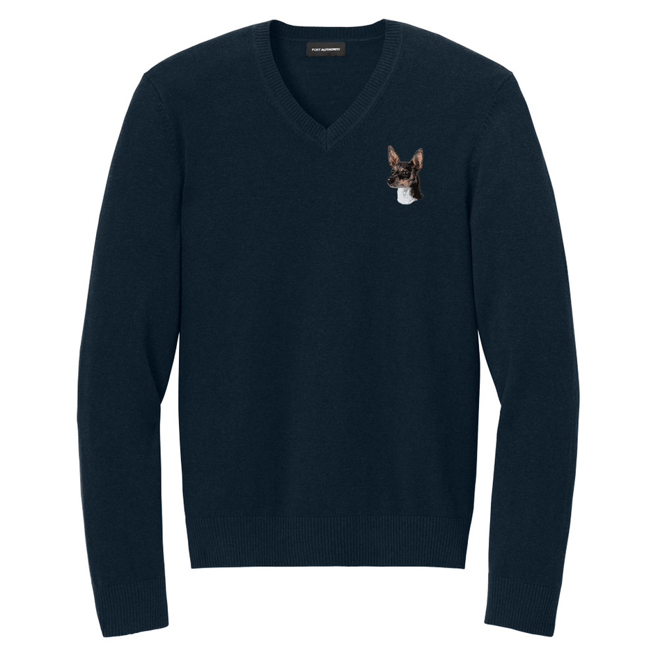 Rat Terrier Embroidered V-Neck Sweater