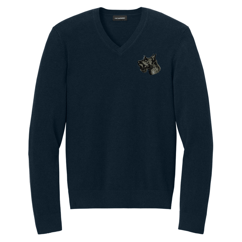Scottish Terrier Embroidered V-Neck Sweater