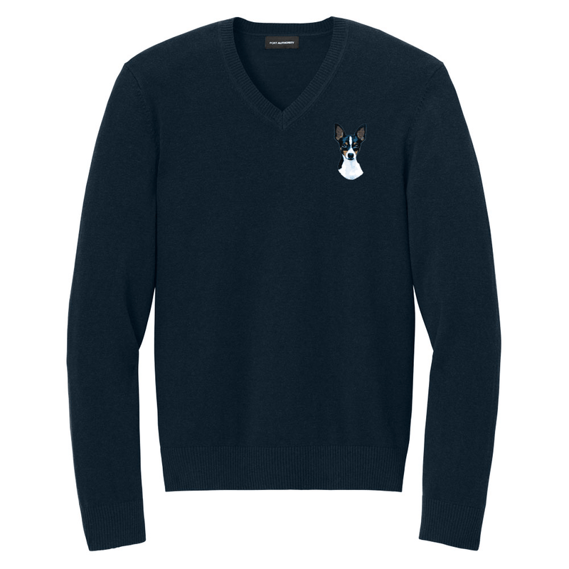 Toy Fox Terrier Embroidered V-Neck Sweater