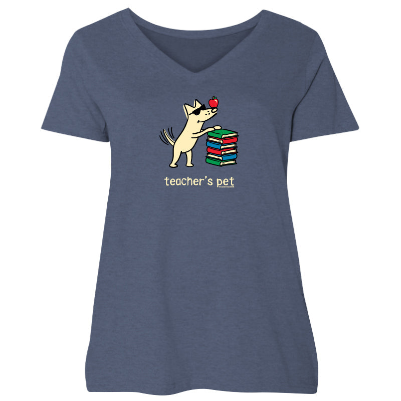 Teacher's Pet - Ladies Curvy V-Neck Tee