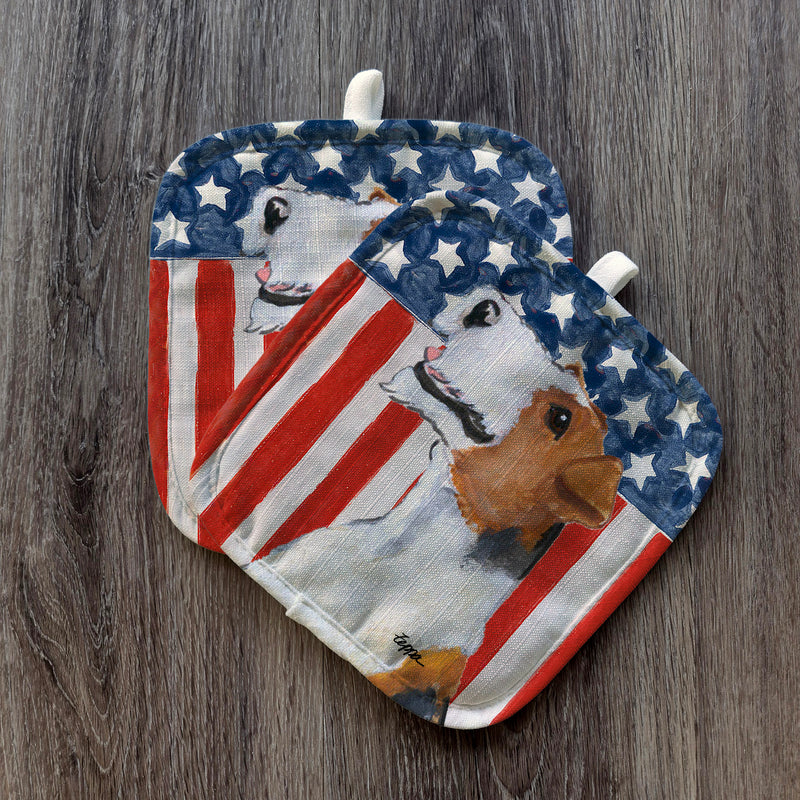 Wirehair Fox Terrier  Americana Pot Holder Set