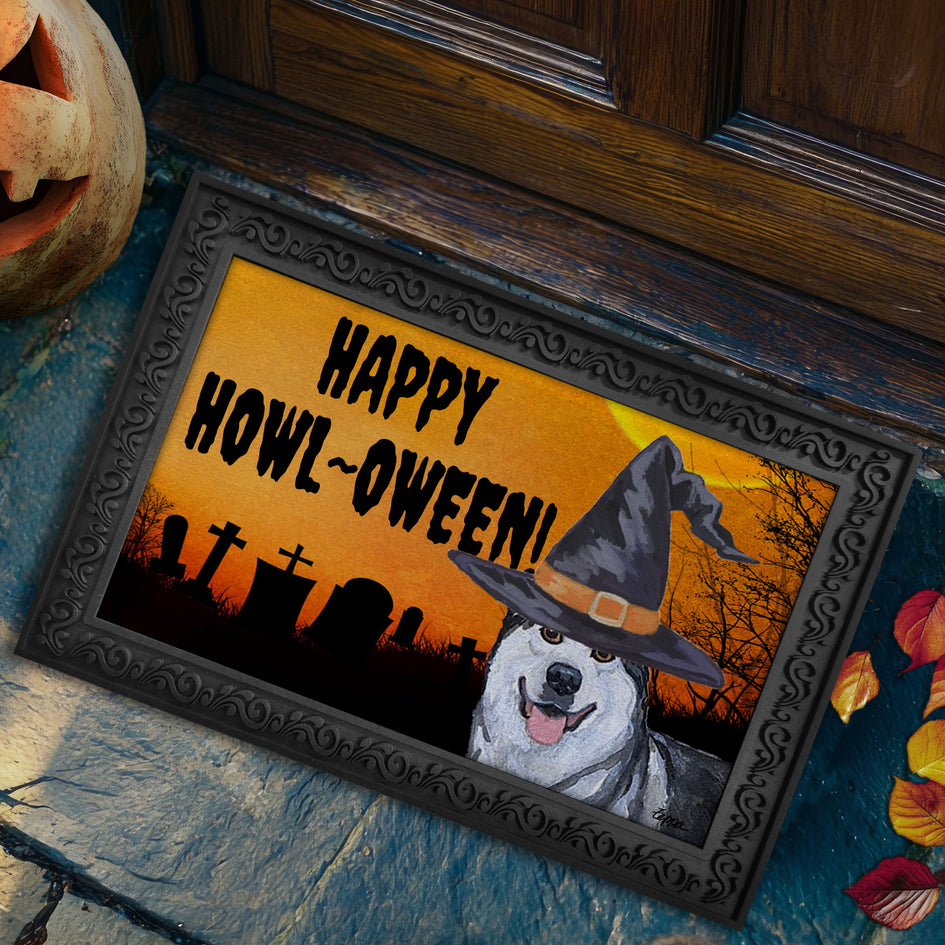 Alaskan Malamute HAPPY HOWL-OWEEN Welcome Mat