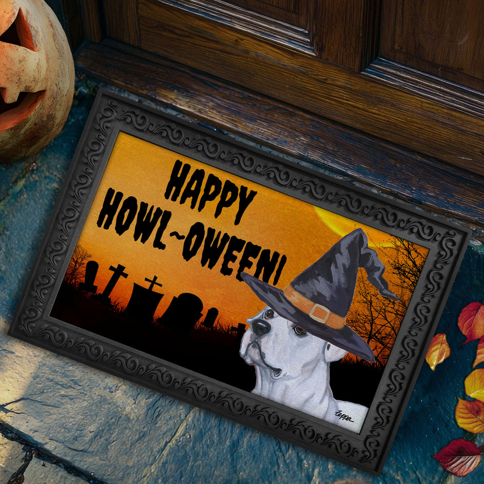 American Bulldog HAPPY HOWL-OWEEN Welcome Mat