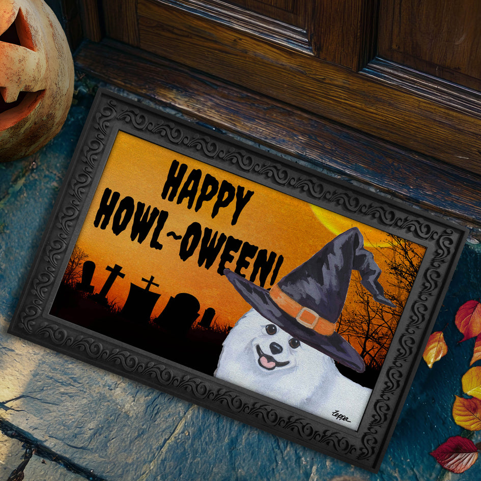 American Eskimo Dog HAPPY HOWL-OWEEN Welcome Mat