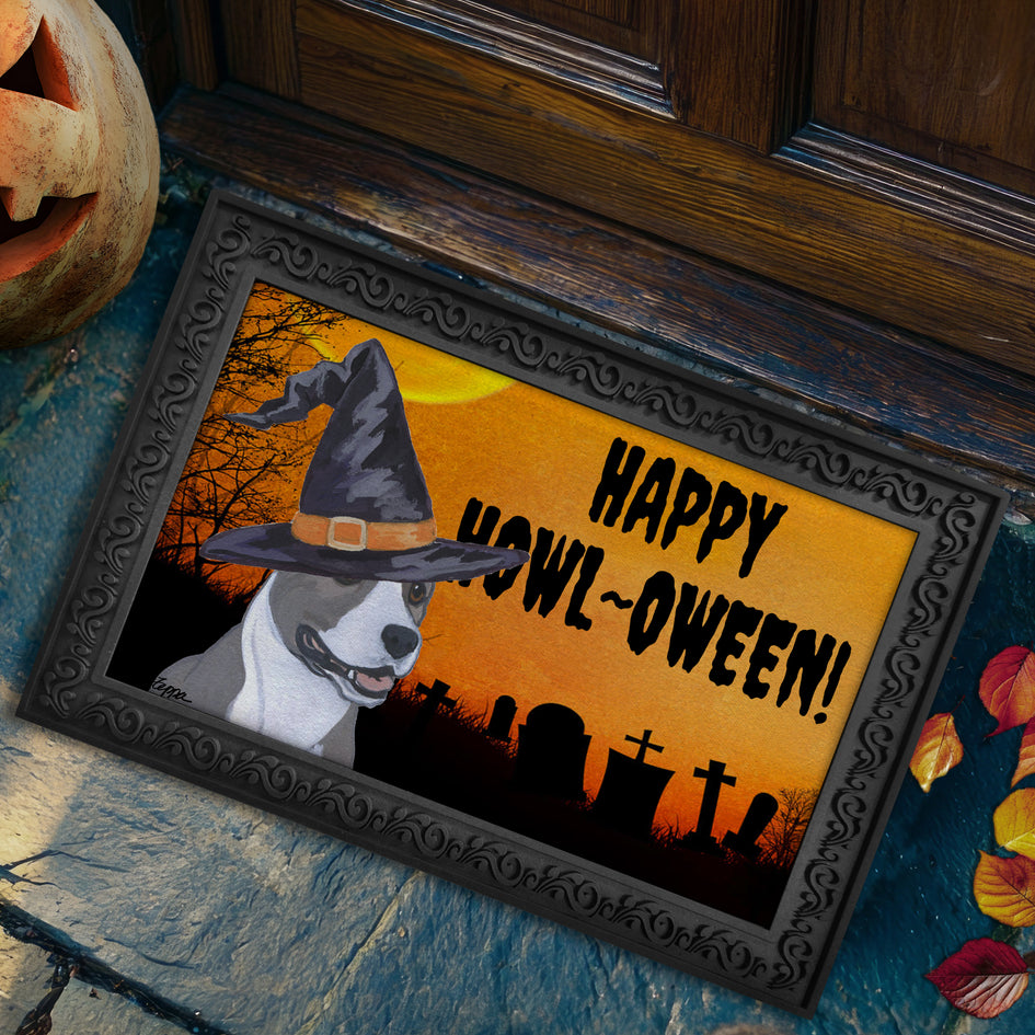 American Staffordshire Terrier HAPPY HOWL-OWEEN Welcome Mat