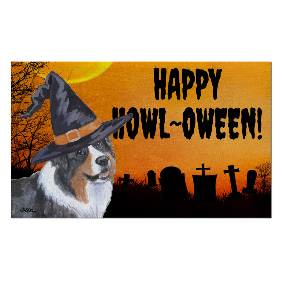Australian Shepherd HAPPY HOWL-OWEEN Welcome Mat