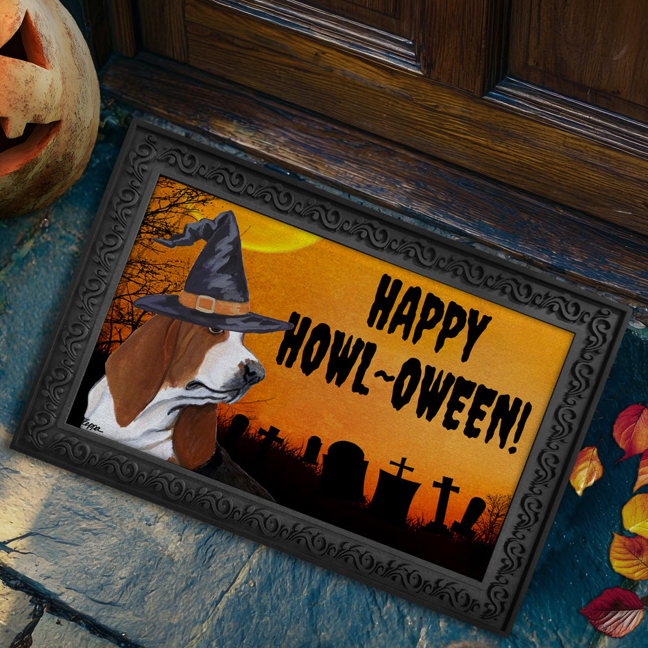 Basset Hound HAPPY HOWL-OWEEN Welcome Mat