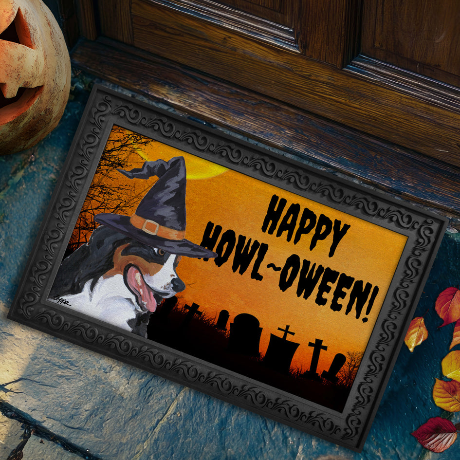 Bernese Mountain Dog HAPPY HOWL-OWEEN Welcome Mat