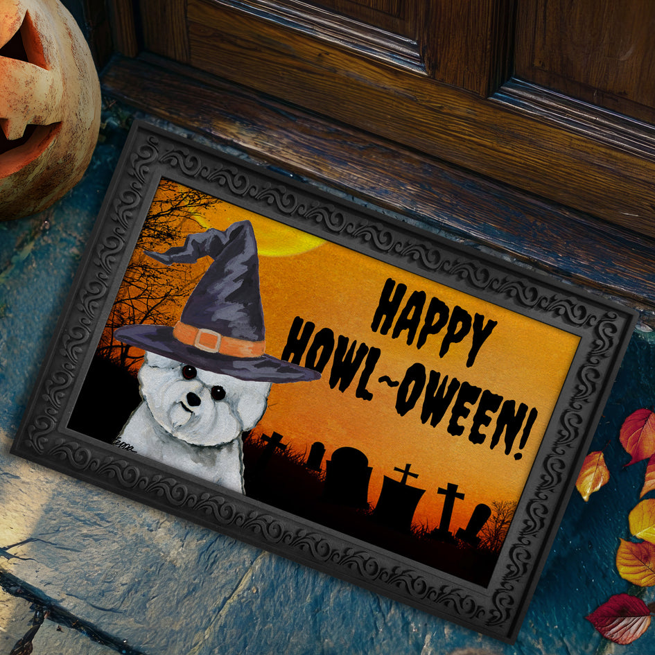 Bichon Frise HAPPY HOWL-OWEEN Welcome Mat