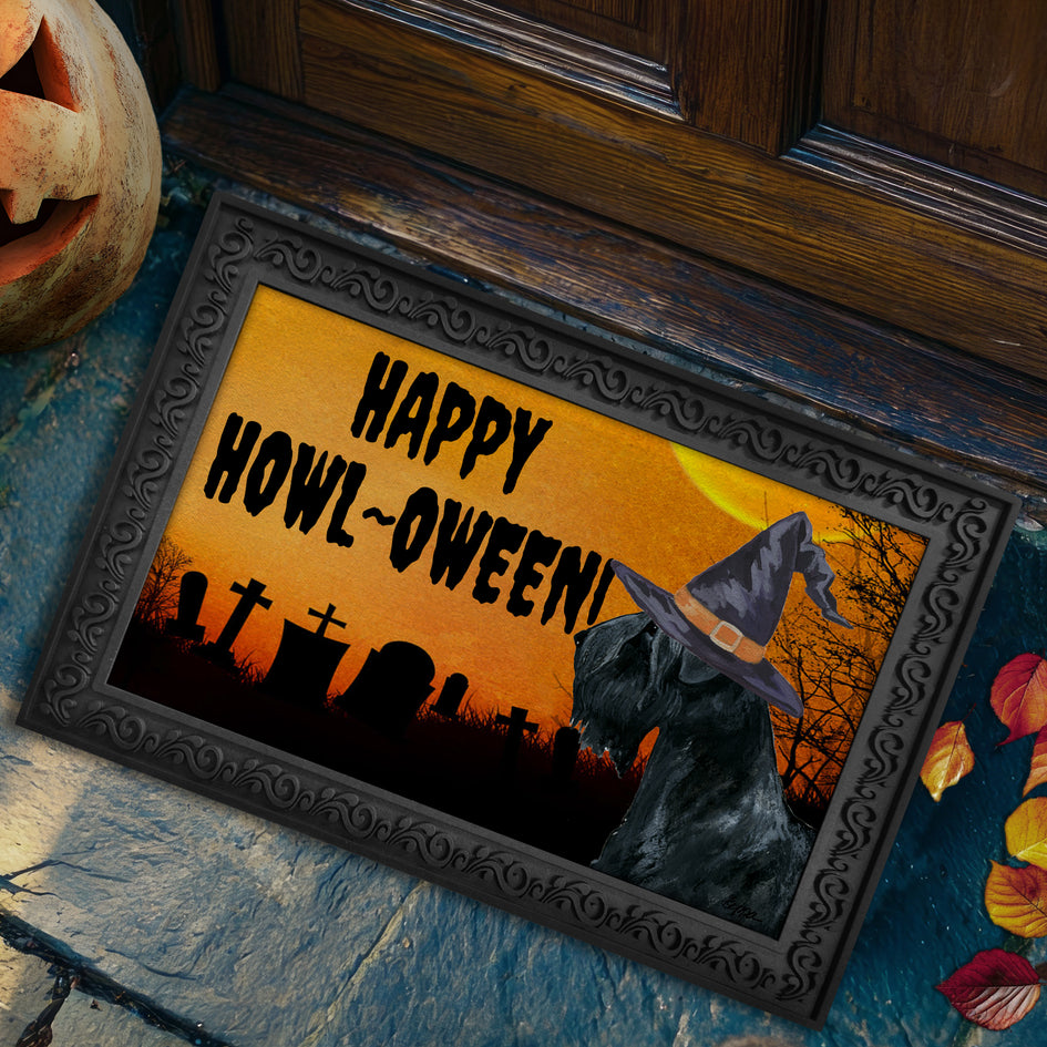 Black Russian Terrier HAPPY HOWL-OWEEN Welcome Mat
