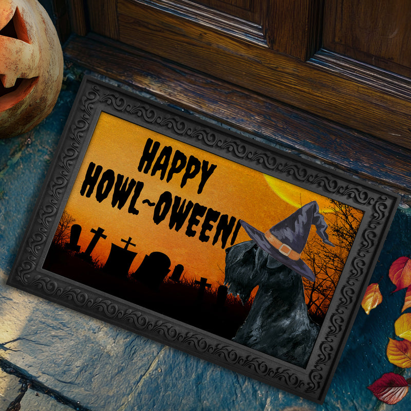 Black Russian Terrier HAPPY HOWL-OWEEN Welcome Mat