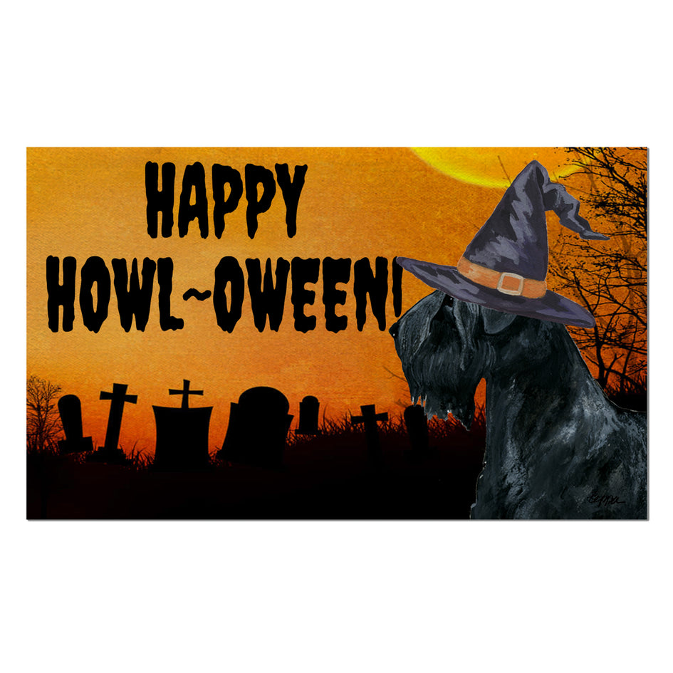 Black Russian Terrier HAPPY HOWL-OWEEN Welcome Mat