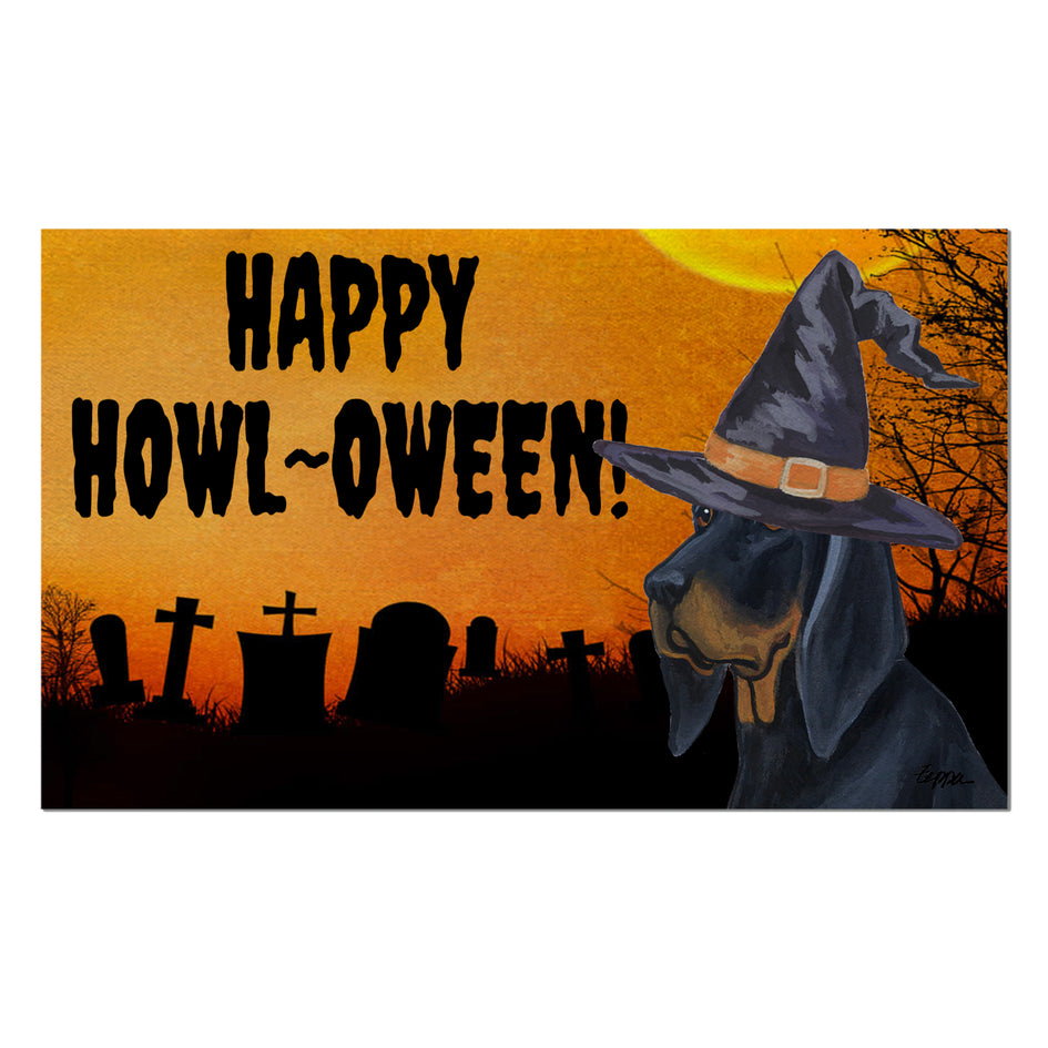 Black and Tan Coonhound HAPPY HOWL-OWEEN Welcome Mat