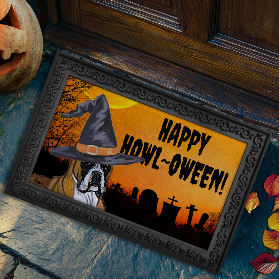 Boxer Lying HAPPY HOWL-OWEEN Welcome Mat