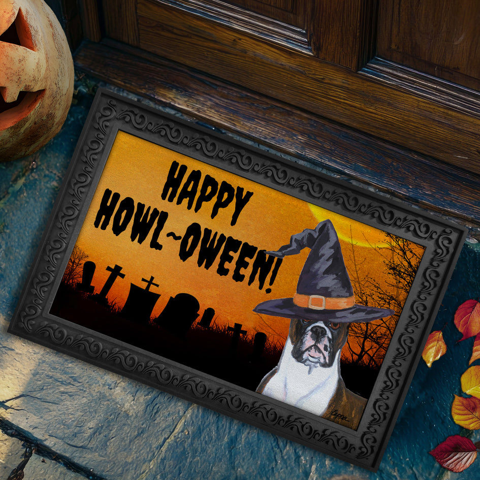 Boxer Standing HAPPY HOWL-OWEEN Welcome Mat