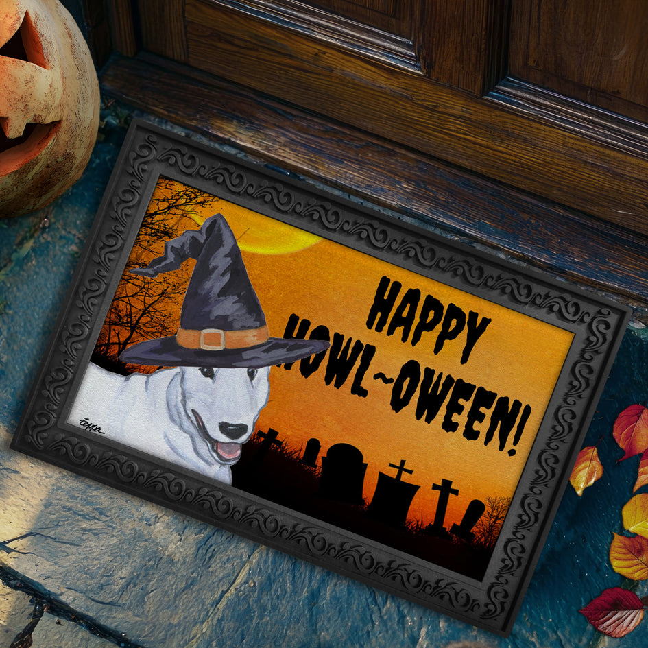 Bull Terrier HAPPY HOWL-OWEEN Welcome Mat